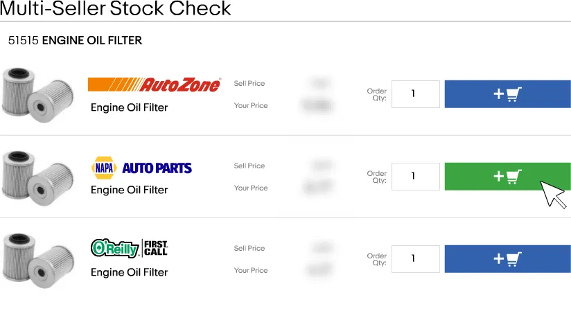 NexPart stock check showing part availability across suppliers